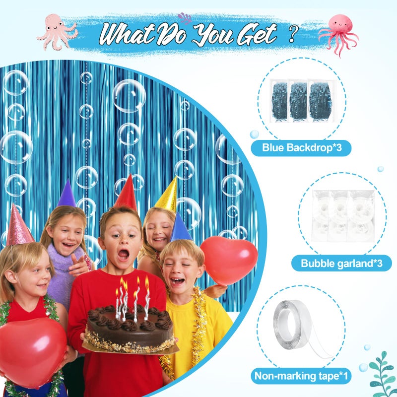 yorr Under The Sea Party Decorations,2 Blue Fringe Backdrop 3 Bubble Garland with Tape for Ocean Themed Party Decor,Mermaid Birthday Decorations,Trunk or Treat Car Decorations,Bubble Theme Party Decor - Image 5